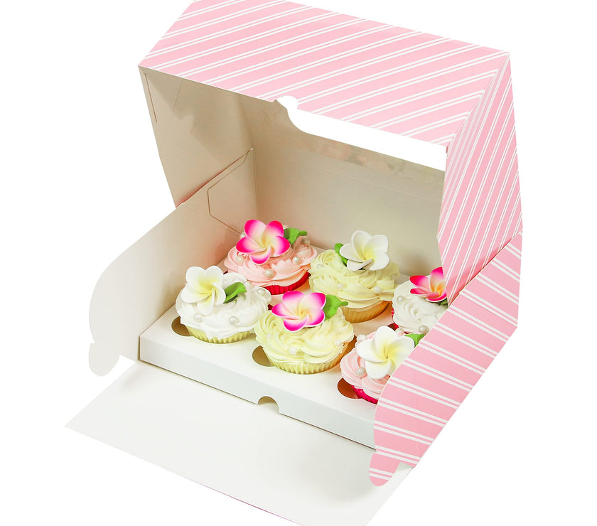 Global Sugar Art Auto-Popup Cupcake Box Muffin Box with Insert and Window, 10 x 7 x 4 Inches
