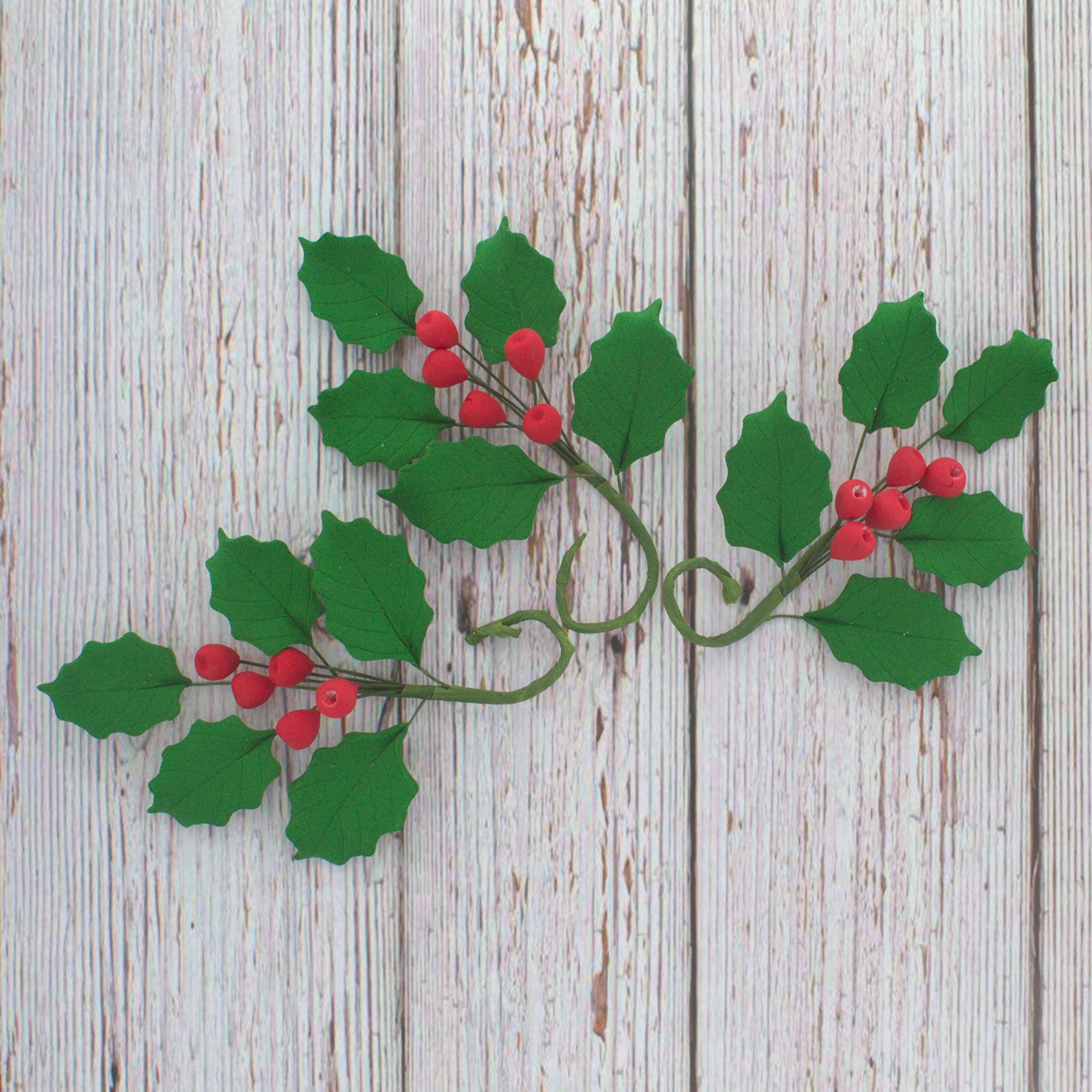 Christmas Holly Leaf Sprays for Cakes and Decorating, by Global Sugar Art