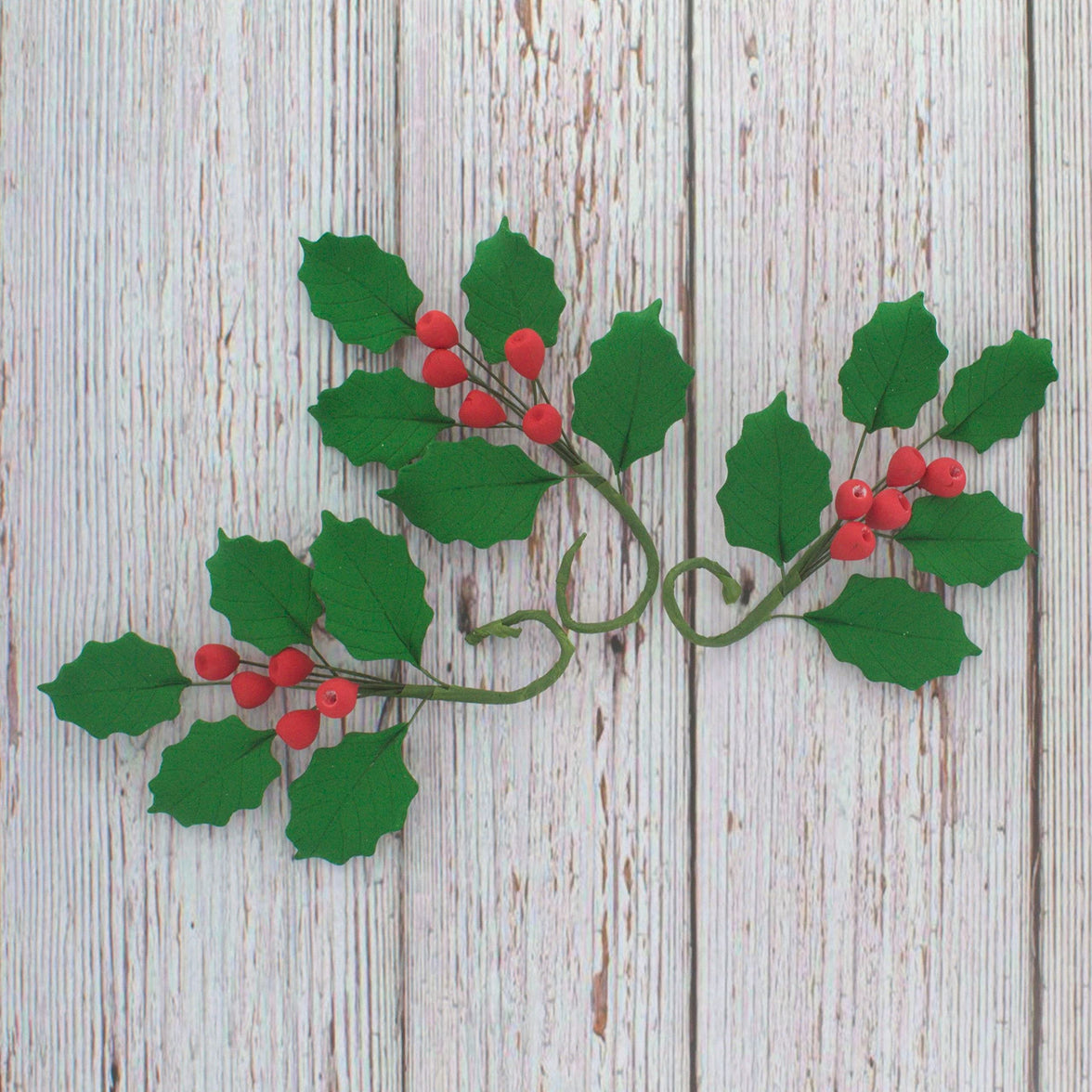 Christmas Holly Leaf Sprays for Cakes and Decorating, by Global Sugar Art