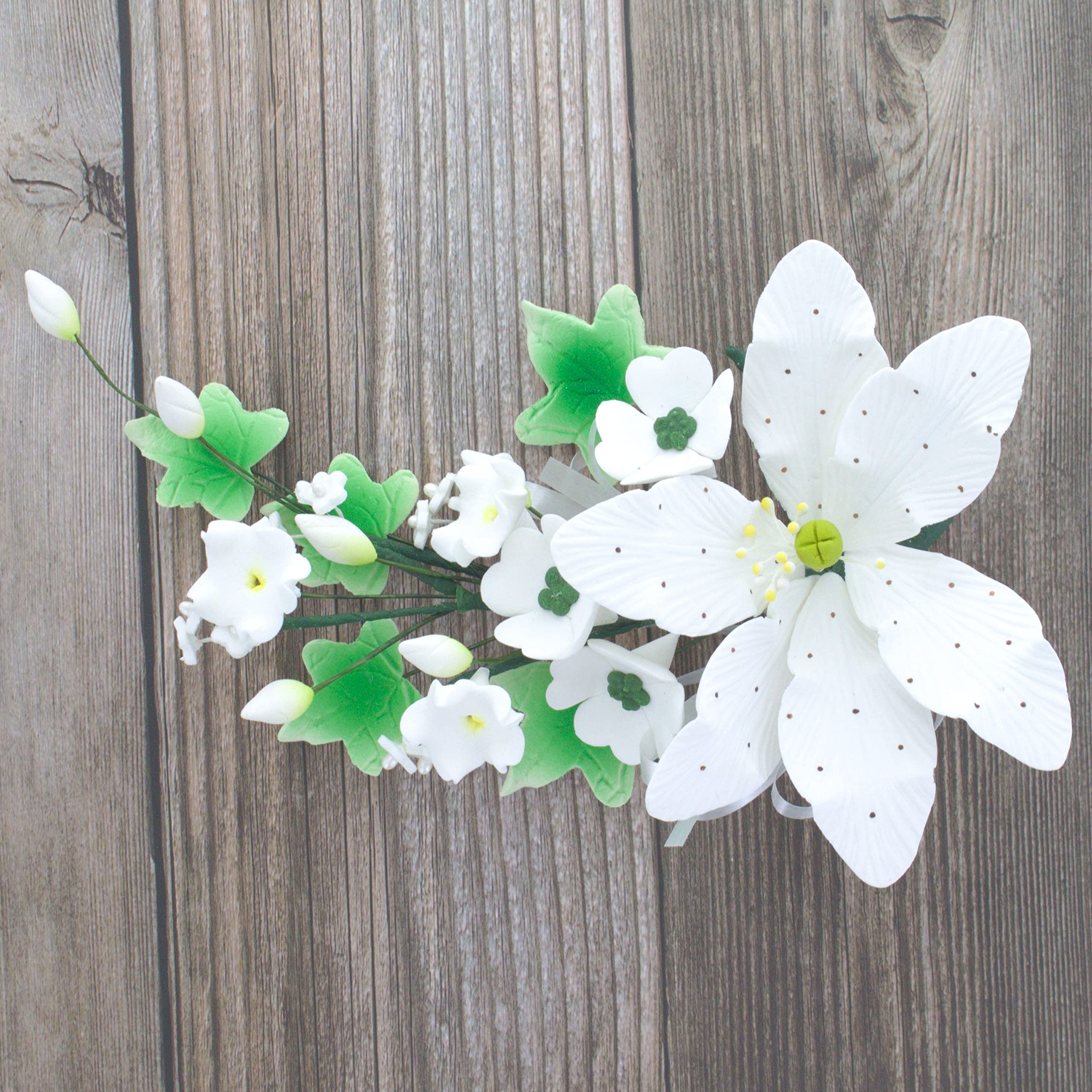 Sugar Lilies, Lily Flower Sprays, Cake Toppers by Global Sugar Art, White Speckled Easter Lily Spray