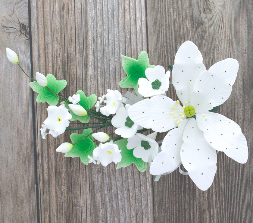 Sugar Lilies, Lily Flower Sprays, Cake Toppers by Global Sugar Art, White Speckled Easter Lily Spray