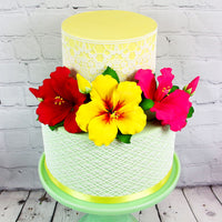 Tropical Hibiscus Sugar Cake Flower Spray by Global Sugar Art, Yellow