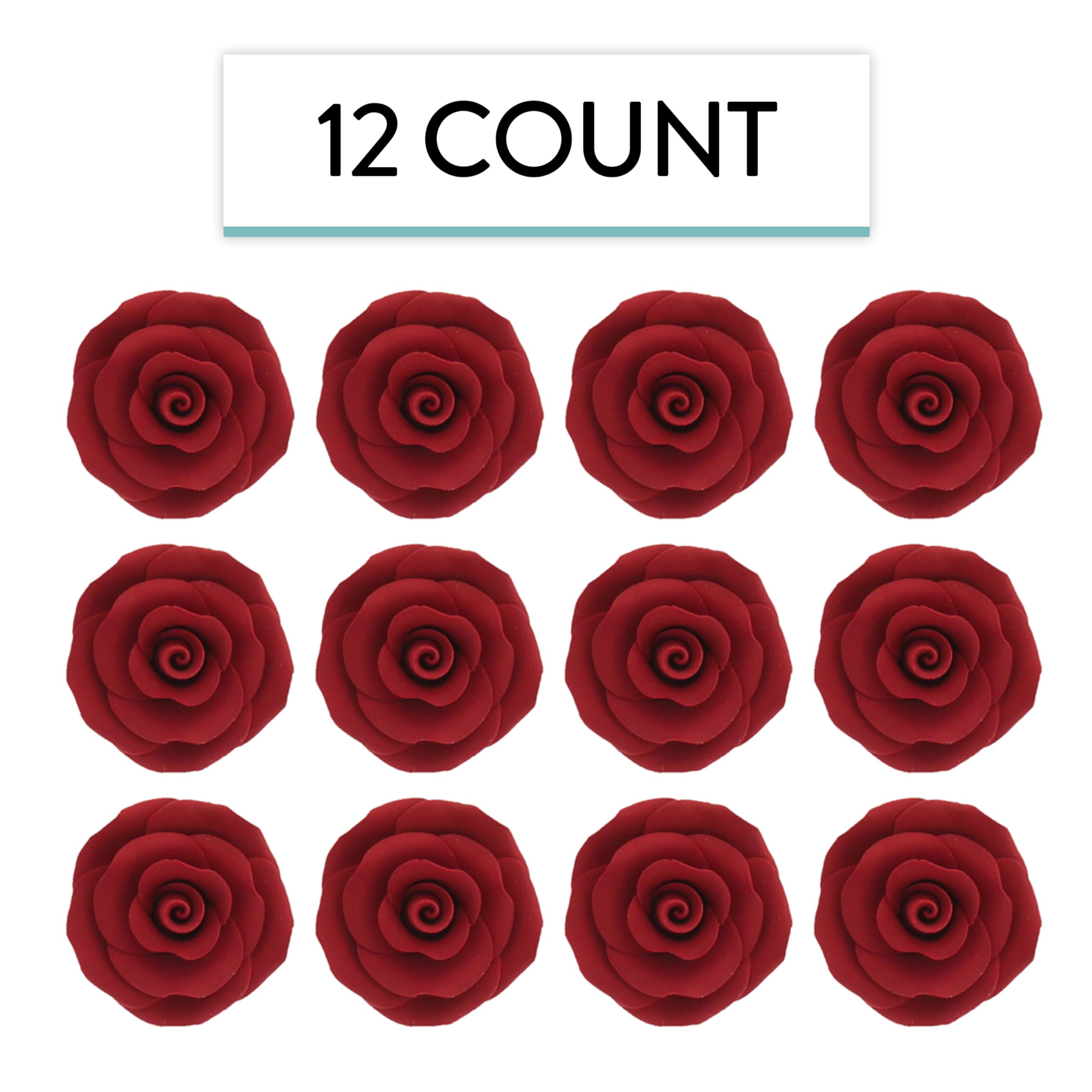 Deluxe Red Roses for Cake Decorating, Premium Unwired Sugar Flowers by Global Sugar Art, Red, Large