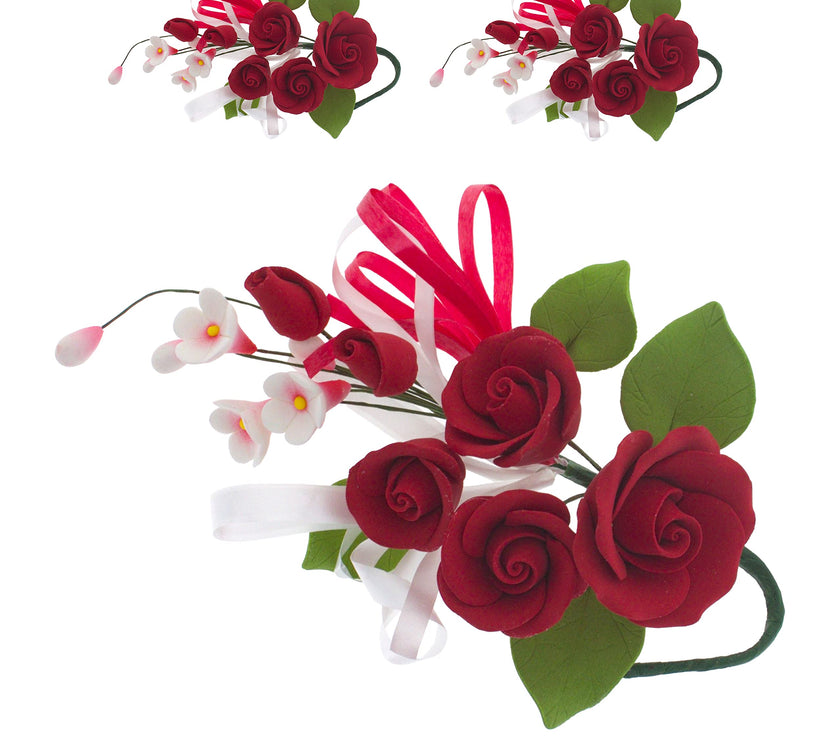 Petite Rose Spray, Sugar Flower Spray for Cakes, by Global Sugar Art, Red 2 Count
