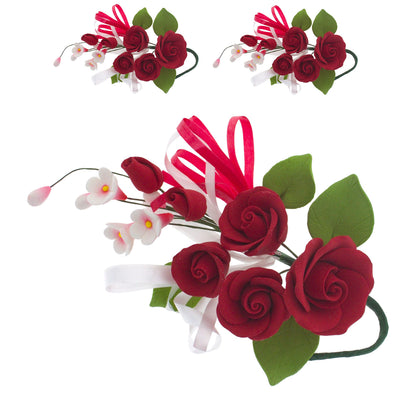 Red Petite Rose Spray with Ribbon, 2 Count