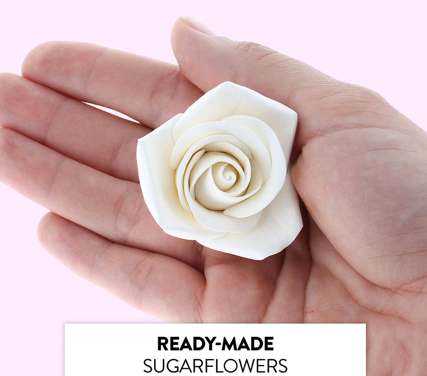 Peace Rose Sugar Flowers for Cake Decorating, by Global Sugar Art, Medium, White