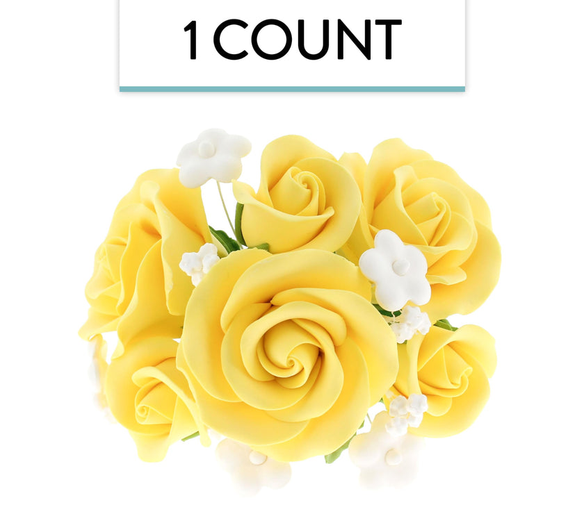 Rose Bouquet Cake Decoration, Elegant Garden Rose Cake Topper, by Global Sugar Art, Yellow
