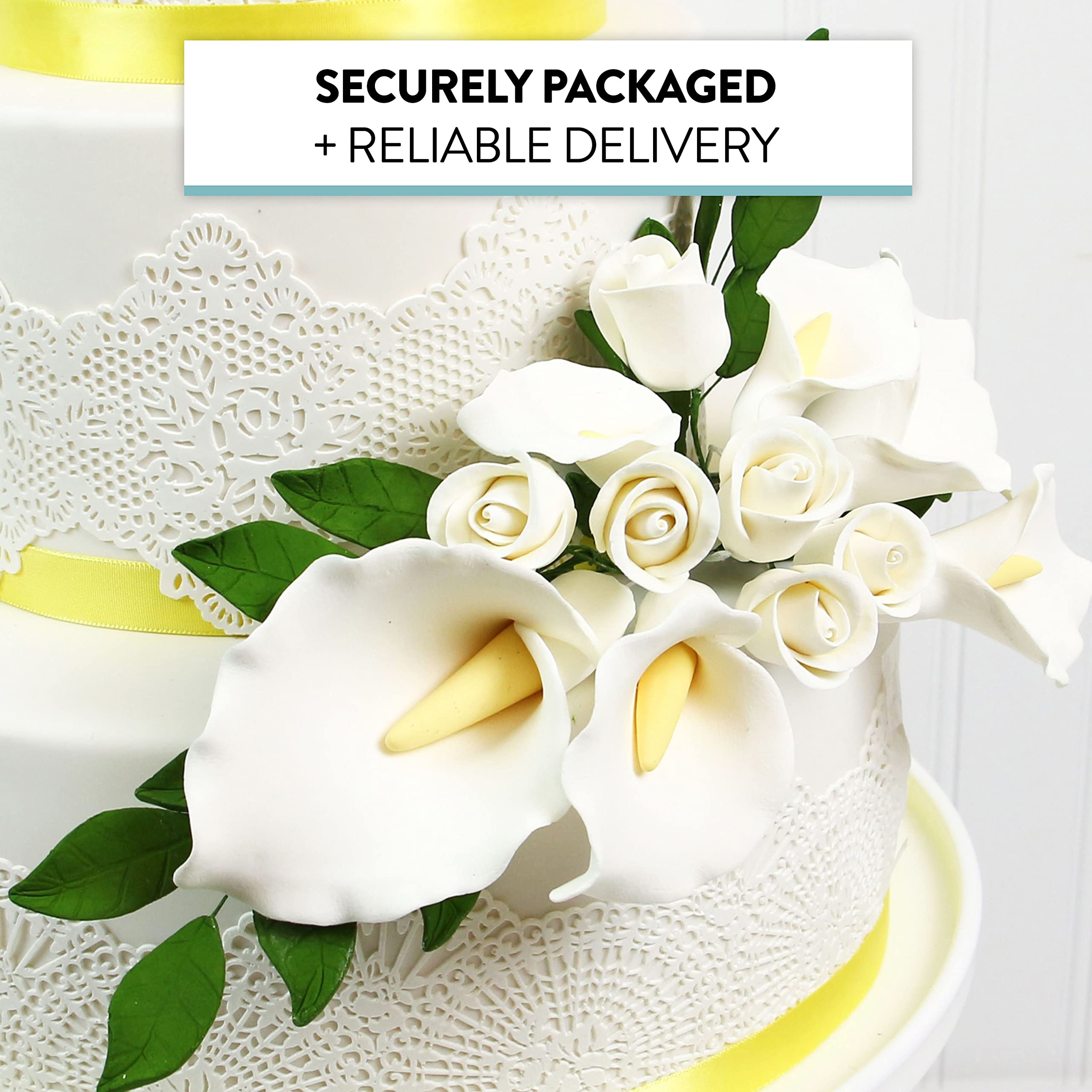 Calla Lily Sugar Cake Flowers by Global Sugar Art, White with Yellow, Wired, 3 Sizes, 6 Count