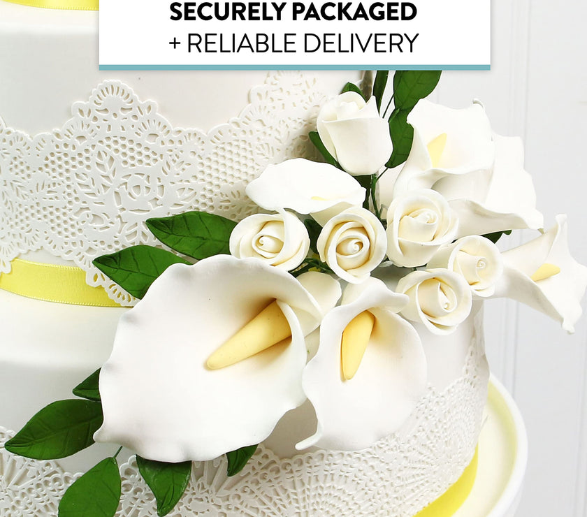 Calla Lily Sugar Cake Flowers by Global Sugar Art, White with Yellow, Wired, 3 Sizes, 6 Count