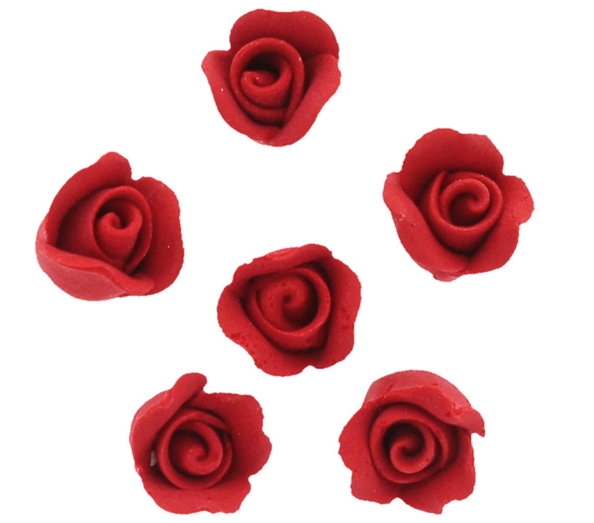 Tiny Rose Sugar Flowers, Edible Cupcake Toppers, Extra Small, by Global Sugar Art, Red