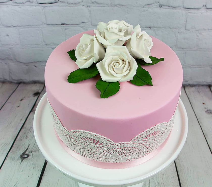 Peace Rose Sugar Flowers with Leaves, Cake Decorating Kit, by Global Sugar Art, Medium, White