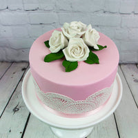 Peace Rose Sugar Flowers with Leaves, Cake Decorating Kit, by Global Sugar Art, Medium, White