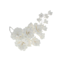 Flower Blossom Spray, Gum Paste Sugar Flowers for Cake Decorating, White Cherry Blossoms with Leaves