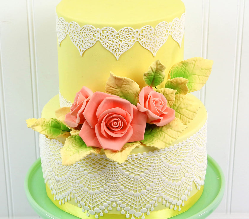 Pale Yellow and Green Rose Leaf Spray, Cake Decoration by Global Sugar Art, 3 Count