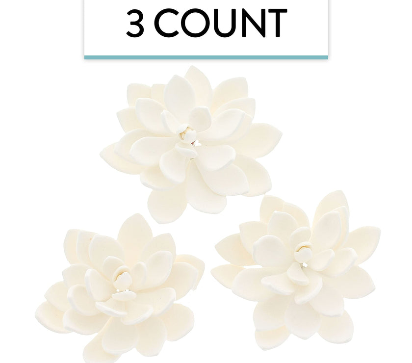 Global Sugar Art Succulent Opalina Sugar Cake Flowers White with Wire, 3 Count by Chef Alan Tetreault