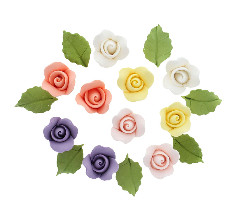 Roses & Leaves Gum Paste Cake Flowers 30 Count Sugar Flowers by Global Sugar Art