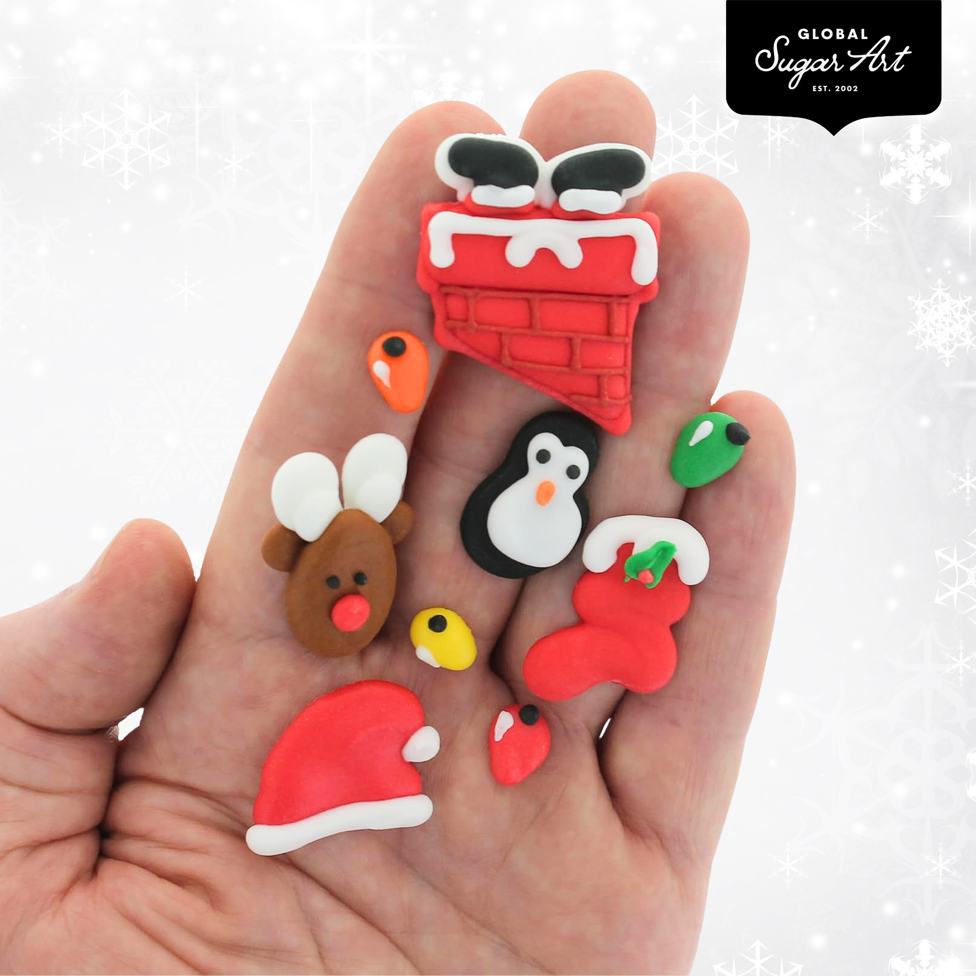 Christmas Cupcake Toppers, Edible Royal Icing Decorations, by Global Sugar Art (Penguin Chimney)