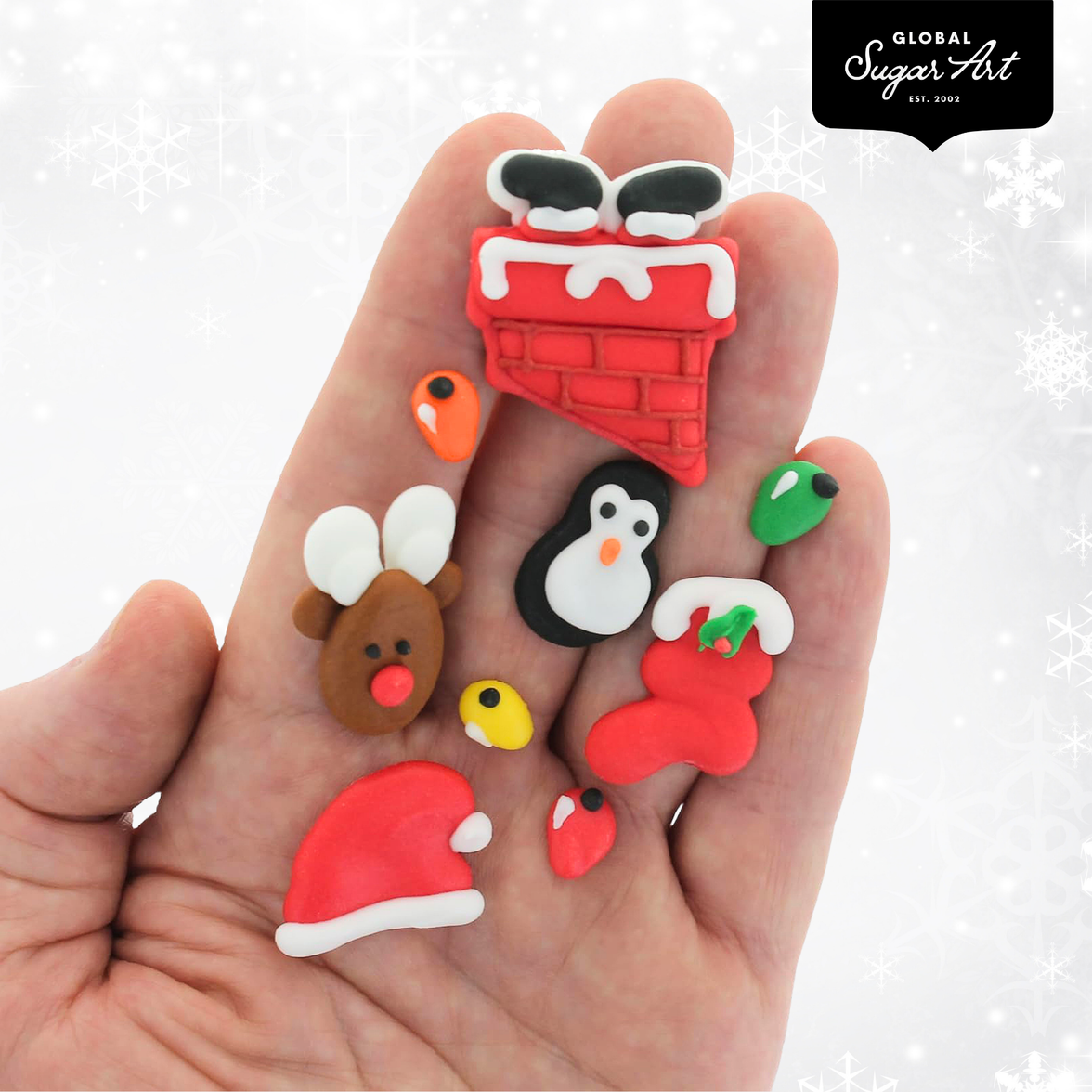 Christmas Cupcake Toppers, Edible Royal Icing Decorations, by Global Sugar Art (Penguin Chimney)