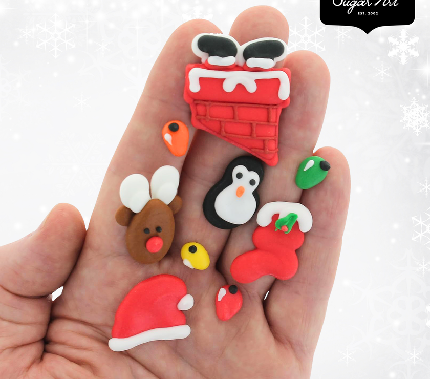 Christmas Cupcake Toppers, Edible Royal Icing Decorations, by Global Sugar Art (Penguin Chimney)