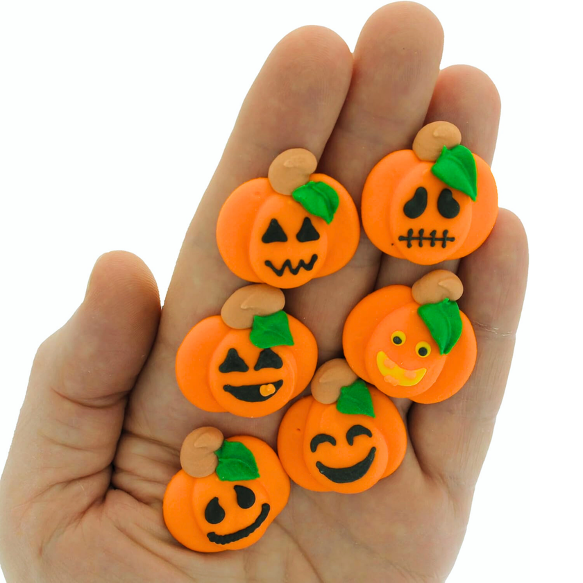 Halloween Cupcake Toppers, Edible Royal Icing Decorations by Global Sugar Art (Spooky Pumpkins)