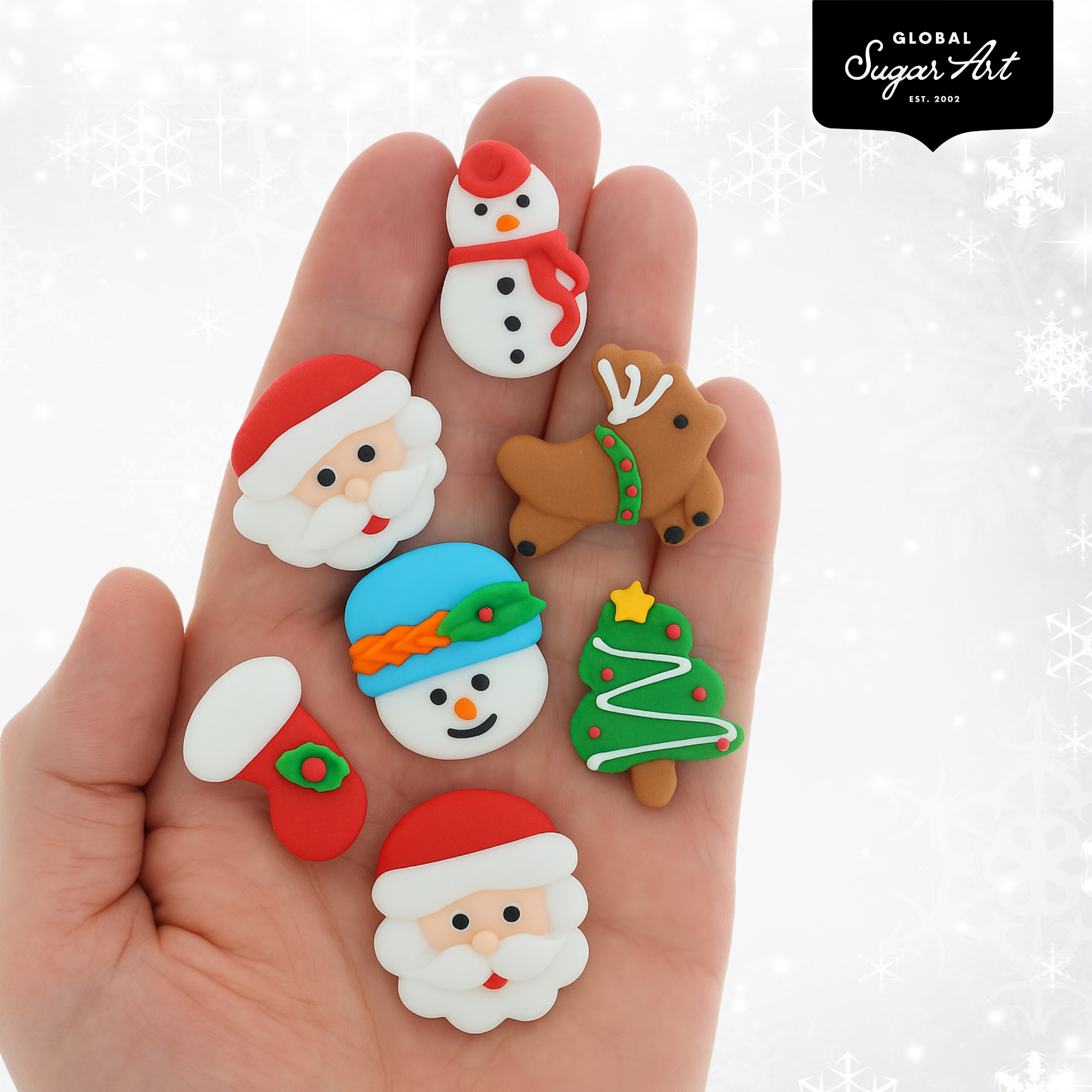 Christmas Cupcake Toppers, Edible Royal Icing Decorations, by Global Sugar Art (Santa Reindeer)