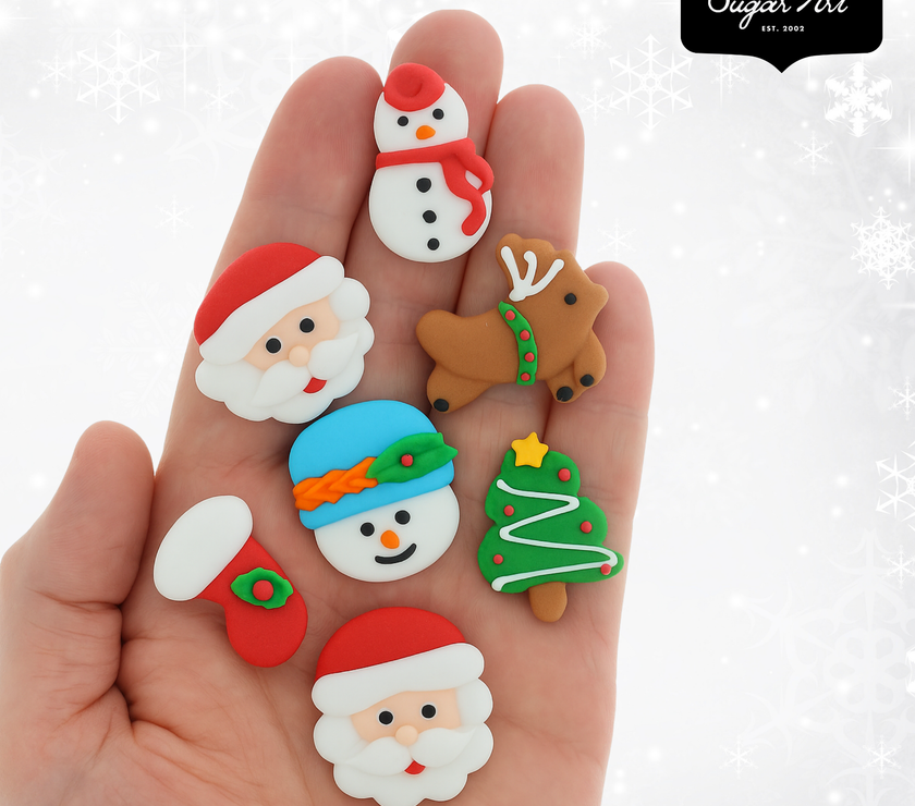 Christmas Cupcake Toppers, Edible Royal Icing Decorations, by Global Sugar Art (Santa Reindeer)