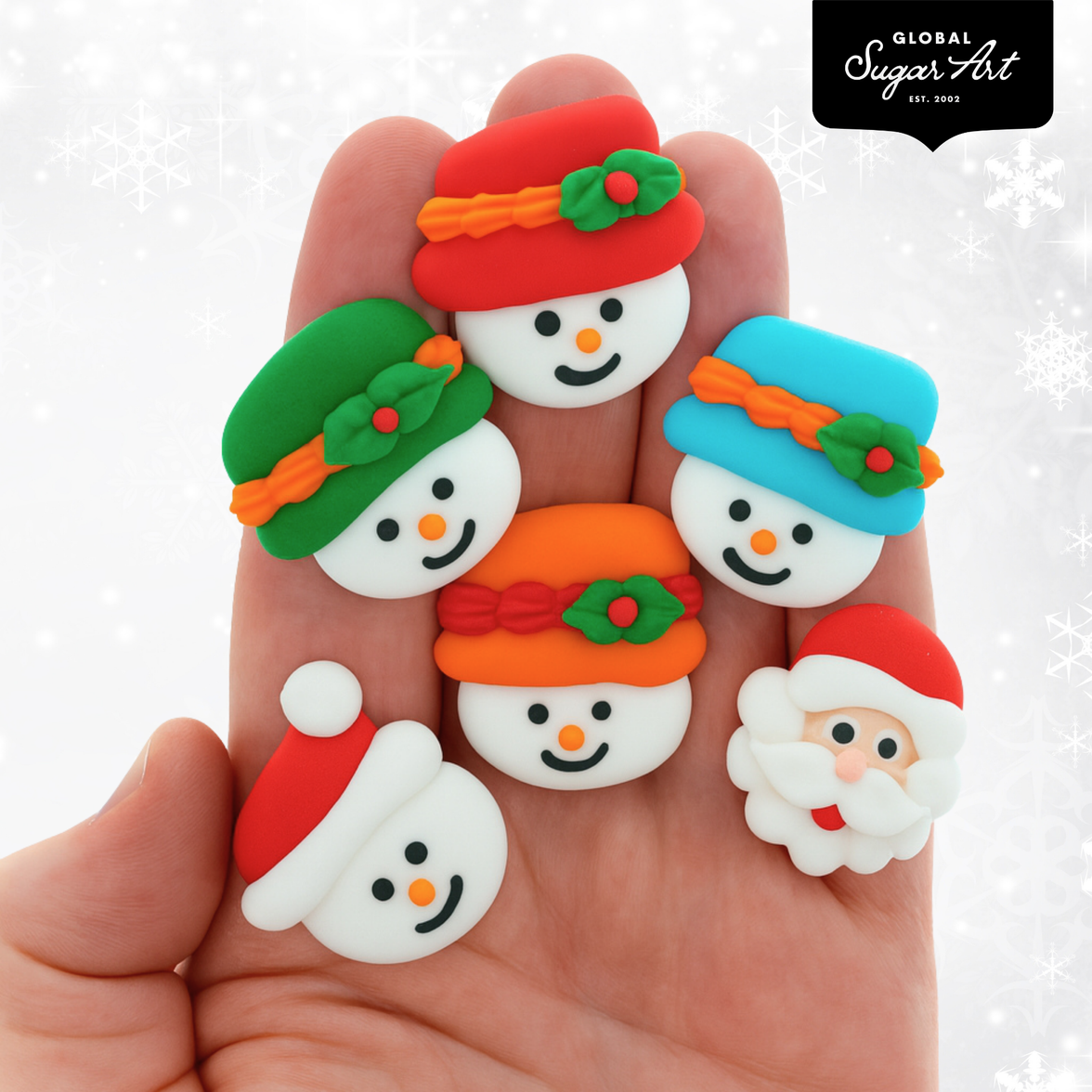 Christmas Cupcake Toppers, Edible Royal Icing Decorations, by Global Sugar Art (Santa Snowman)
