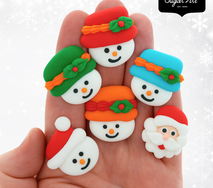 Christmas Cupcake Toppers, Edible Royal Icing Decorations, by Global Sugar Art (Santa Snowman)