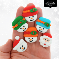 Christmas Cupcake Toppers, Edible Royal Icing Decorations, by Global Sugar Art (Santa Snowman)