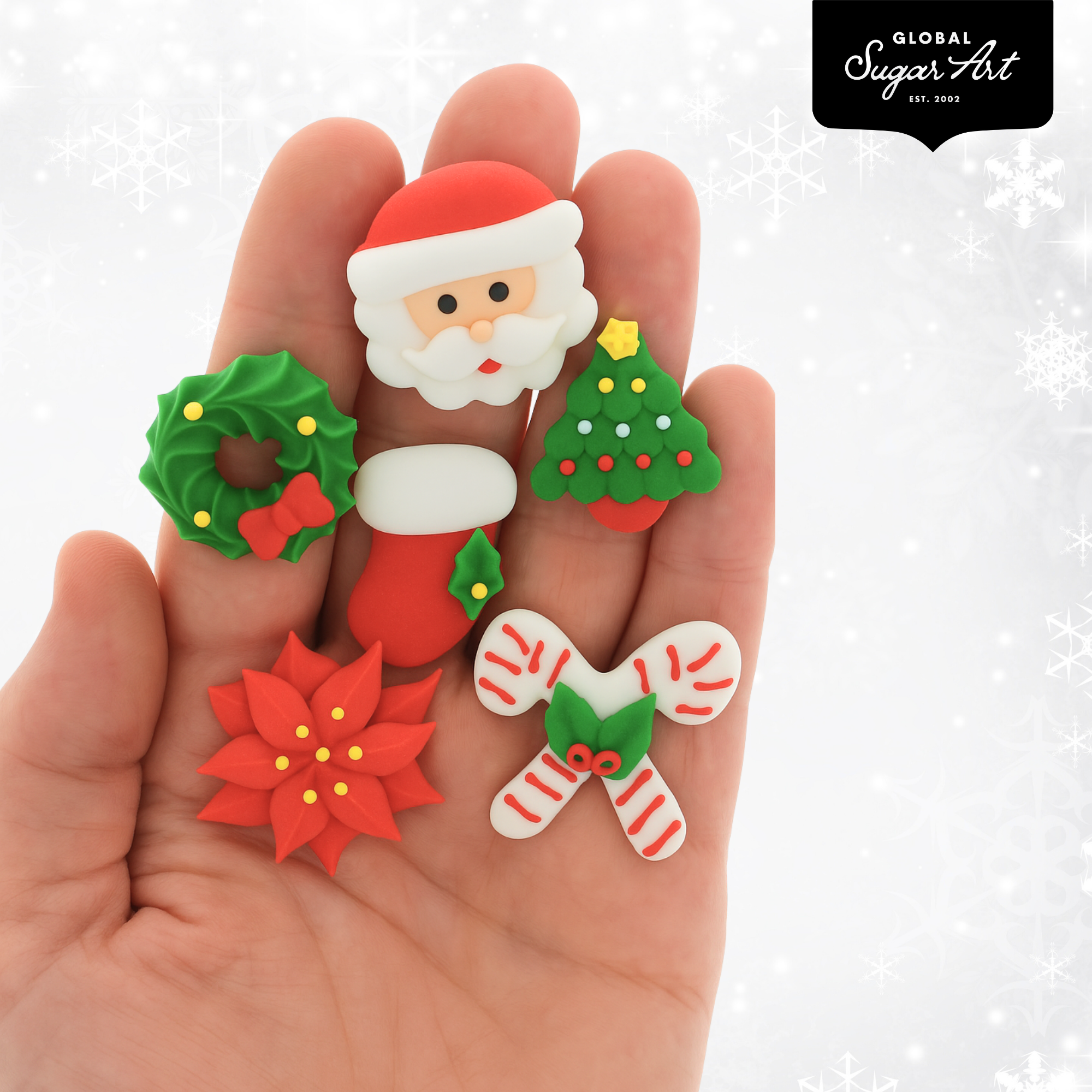 Christmas Cupcake Toppers, Edible Royal Icing Decorations, by Global Sugar Art (Wreath Poinsettia)