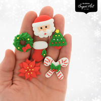 Christmas Cupcake Toppers, Edible Royal Icing Decorations, by Global Sugar Art (Wreath Poinsettia)