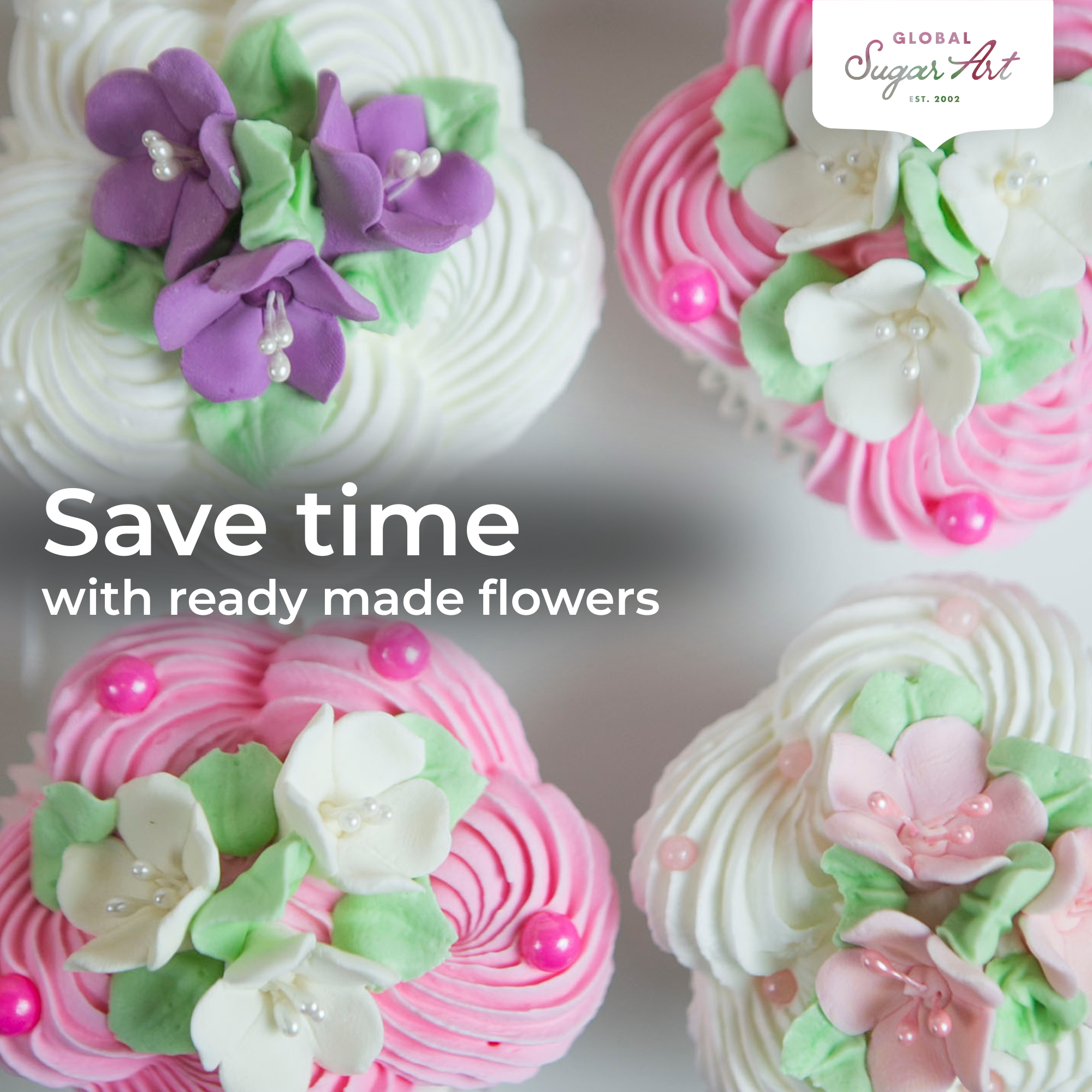 Global Sugar Art Blossom Sugar Wedding Cake Flowers with Pearl Stamens, White, by Chef Alan Tetreault