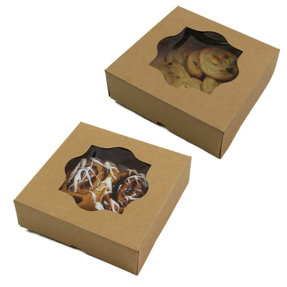 10 x 10 x 3 Inch Kraft Pastry Boxes with Windows, Natural Brown