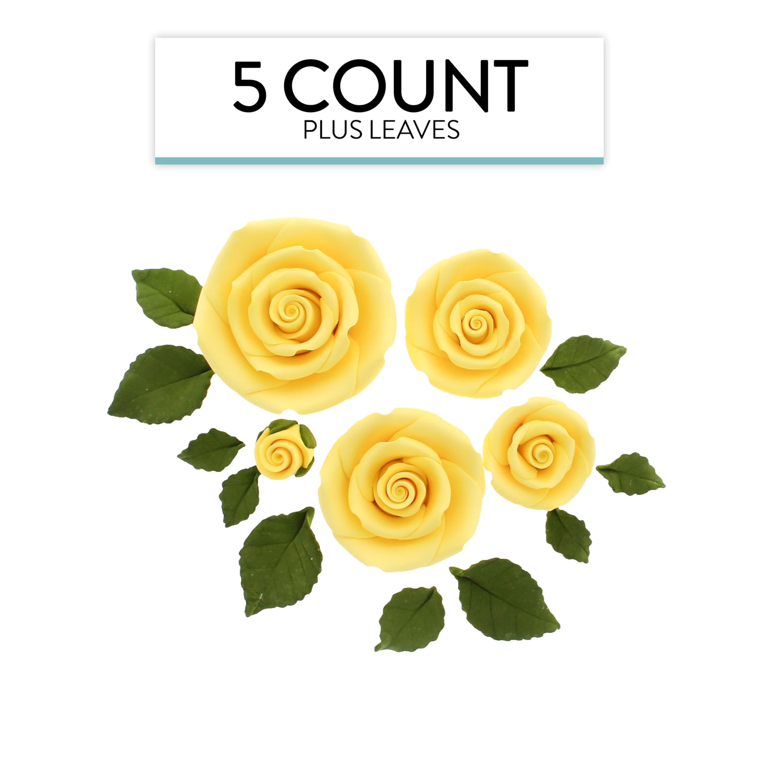 Exquisite Rose & Leaf Kit, Sugar Cake Flowers by Global Sugar Art, Yellow Roses with Leaves, 15-Piece Set