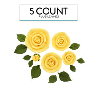 Exquisite Rose & Leaf Kit, Sugar Cake Flowers by Global Sugar Art, Yellow Roses with Leaves, 15-Piece Set