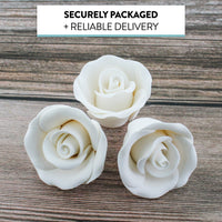 Deluxe White Roses for Cake Decorating, Premium Unwired Sugar Flowers by Global Sugar Art, White, Small