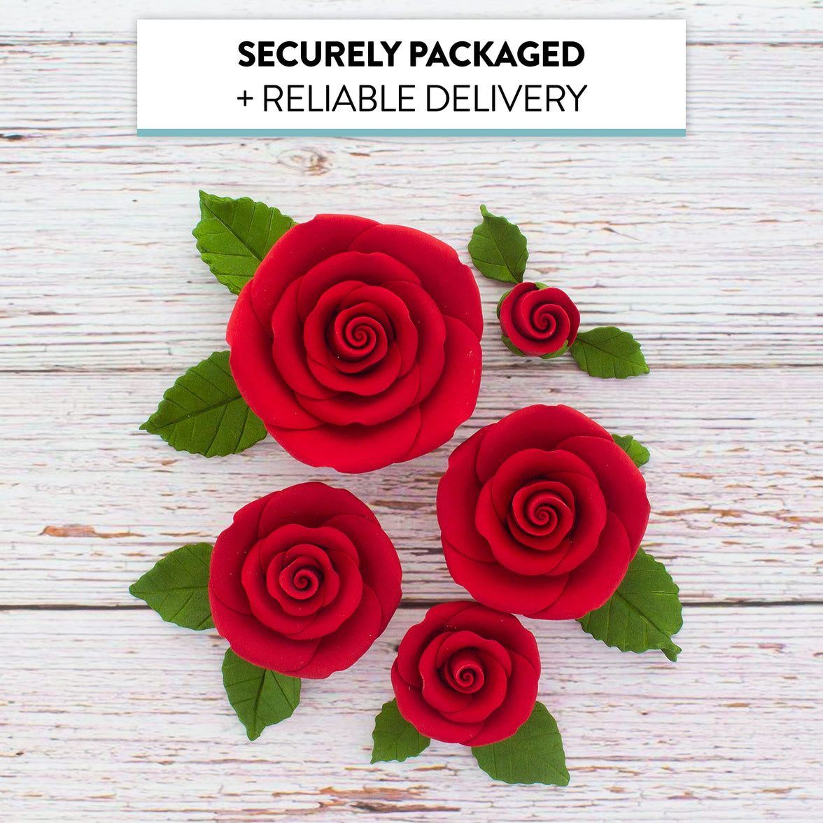 Exquisite Rose & Leaf Kit, Sugar Cake Flowers by Global Sugar Art, Red Roses with Leaves, 15-Piece Set