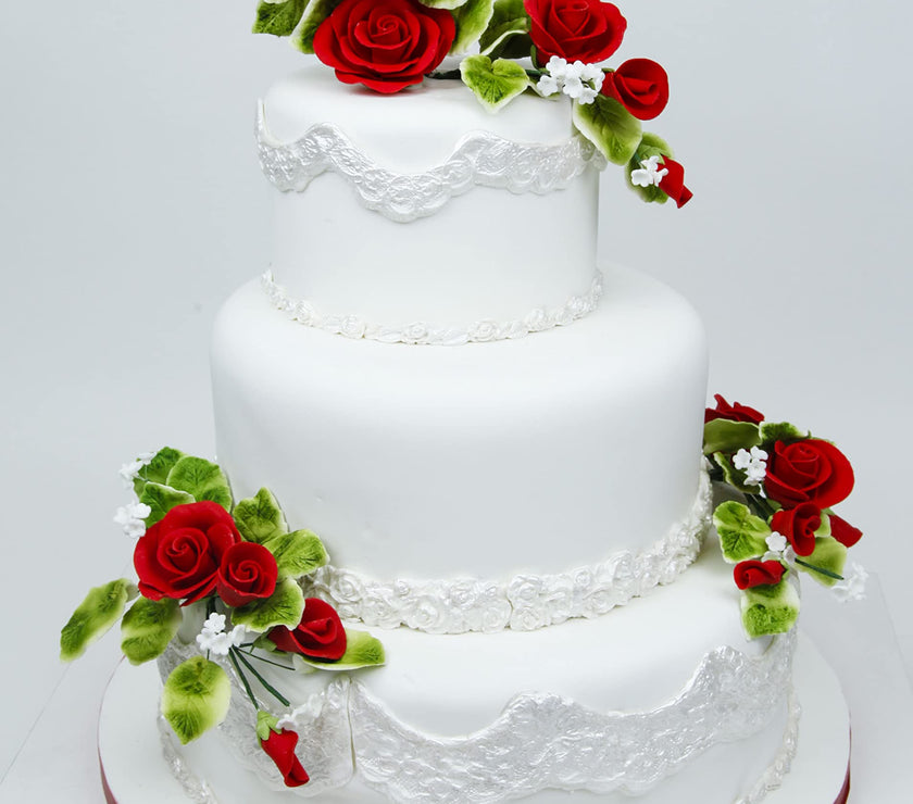 Classic Tea Rose Sugar Cake Flowers, by Global Sugar Art, Wired, Red with Green Calyx, Small