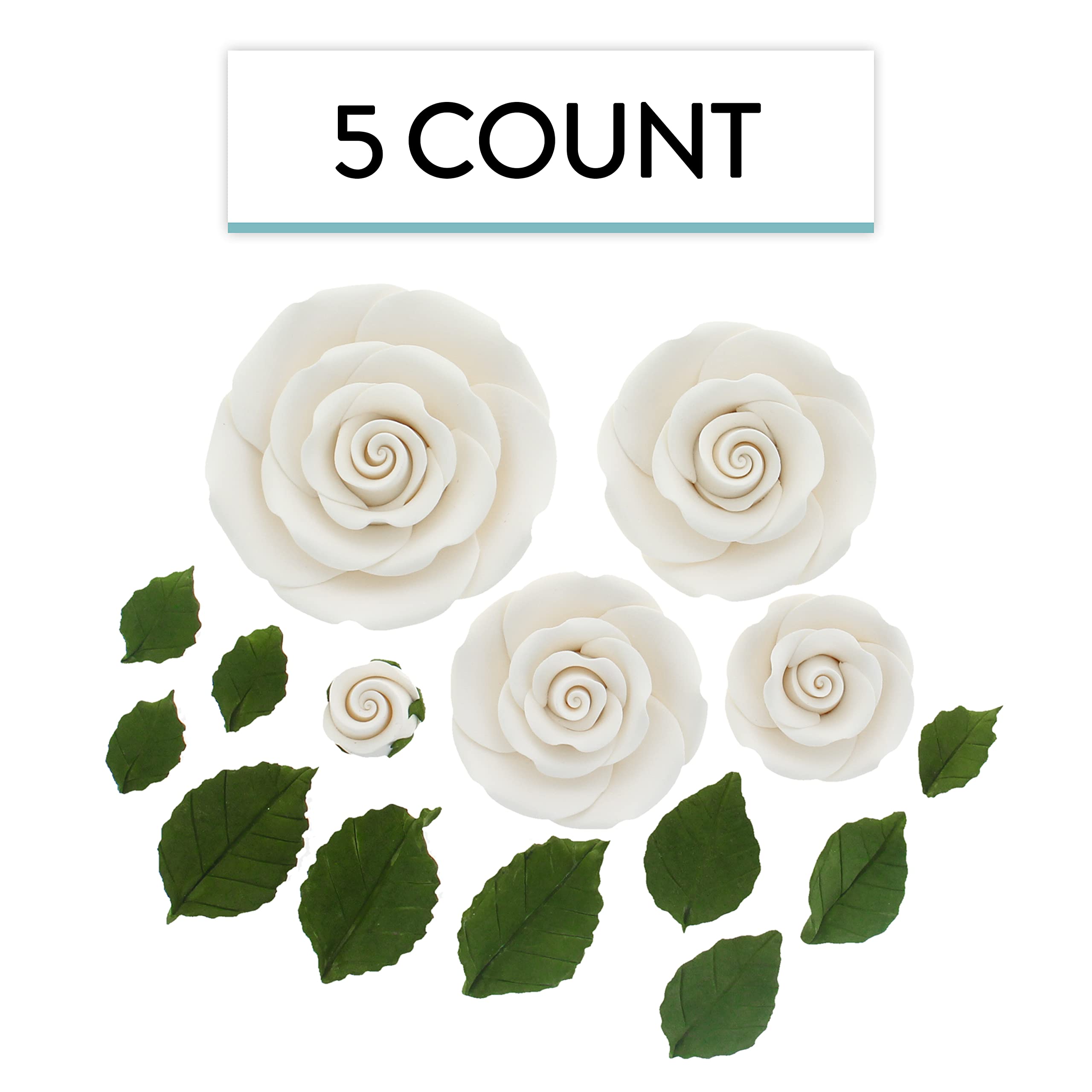Exquisite Rose & Leaf Kit, Sugar Cake Flowers by Global Sugar Art, White Roses with Leaves, 15-Piece Set