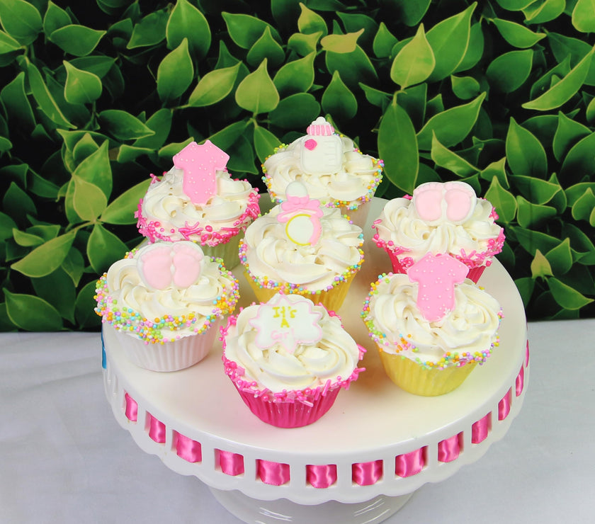 Baby Shower Edible Kosher Royal Icing Decorations for Cakes and Cupcakes, by Global Sugar Art, Baby Girl