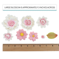 Ruffled Rose and Blossom Set, Sugar Flowers for Cakes, by Global Sugar Art, White and Pink