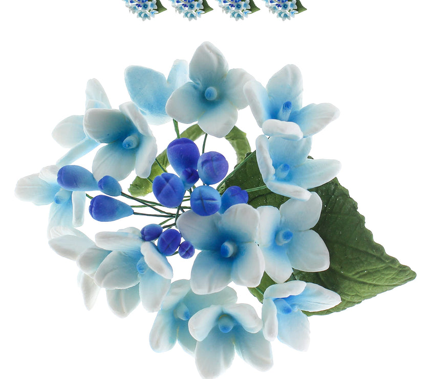 Hydrangea Blossoms Sprays, Sugar Cake Flowers by Global Sugar Art, 4 Count, Blue
