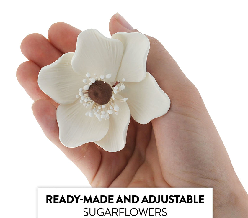 Global Sugar Art Sugar White and Brown Anemone by Chef Alan Tetreault, 4 Count