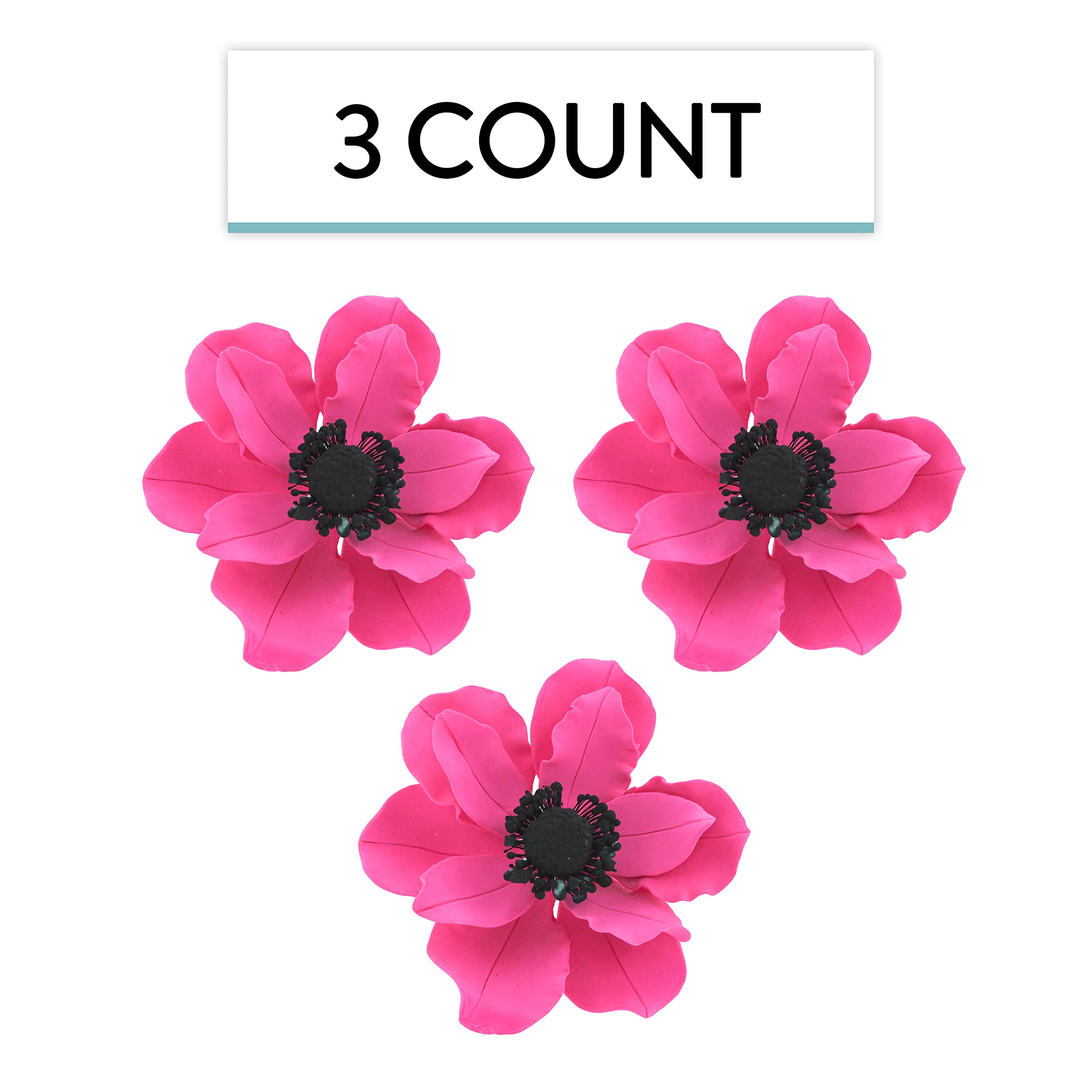 Global Sugar Art Sugar Hot Pink and Black Anemone by Chef Alan Tetreault, 3 Count