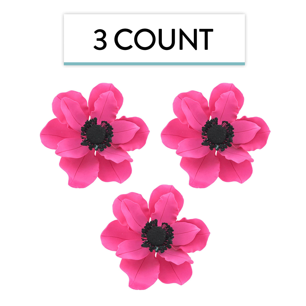 Global Sugar Art Sugar Hot Pink and Black Anemone by Chef Alan Tetreault, 3 Count