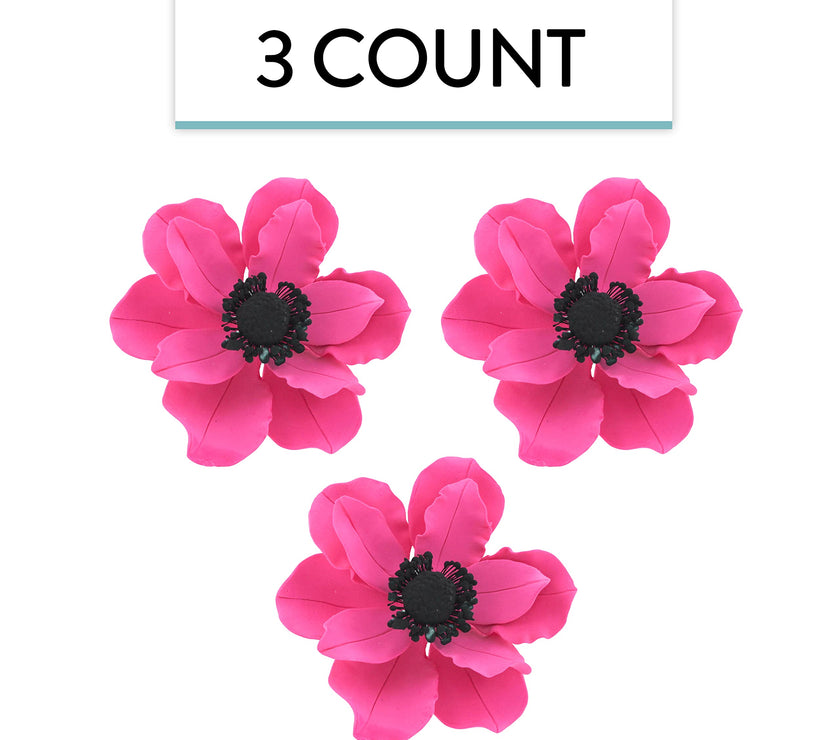 Global Sugar Art Sugar Hot Pink and Black Anemone by Chef Alan Tetreault, 3 Count