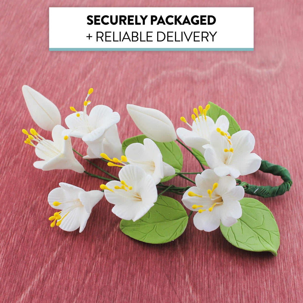 Cherry Blossom Sugar Cake Flower Spray, by Global Sugar Art, White