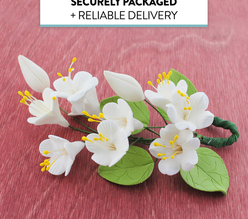 Cherry Blossom Sugar Cake Flower Spray, by Global Sugar Art, White