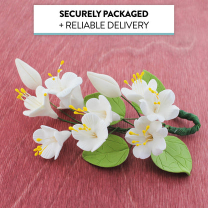 White Cherry Blossoms with Leaves Spray