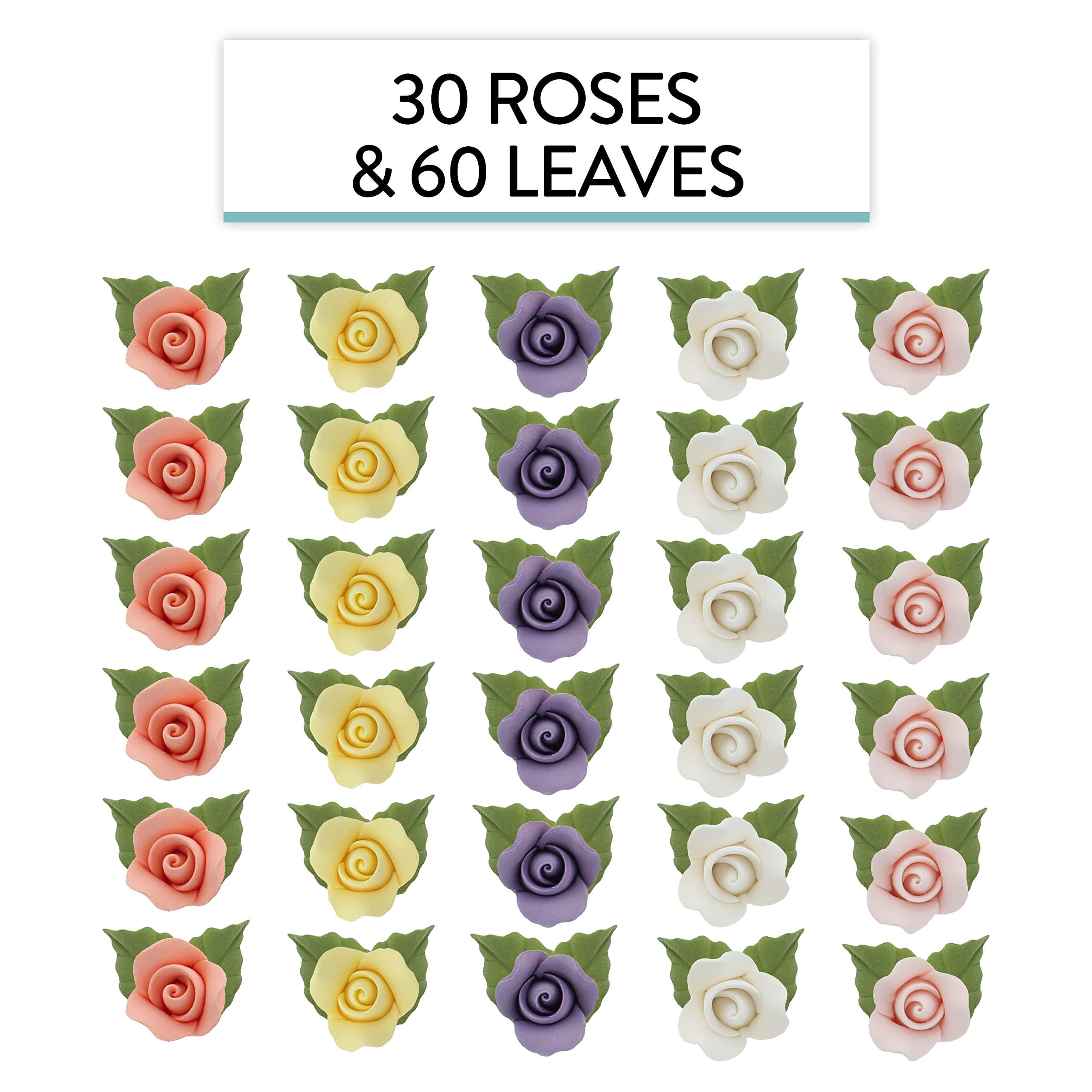 Roses & Leaves Gum Paste Cake Flowers 30 Count Sugar Flowers by Global Sugar Art